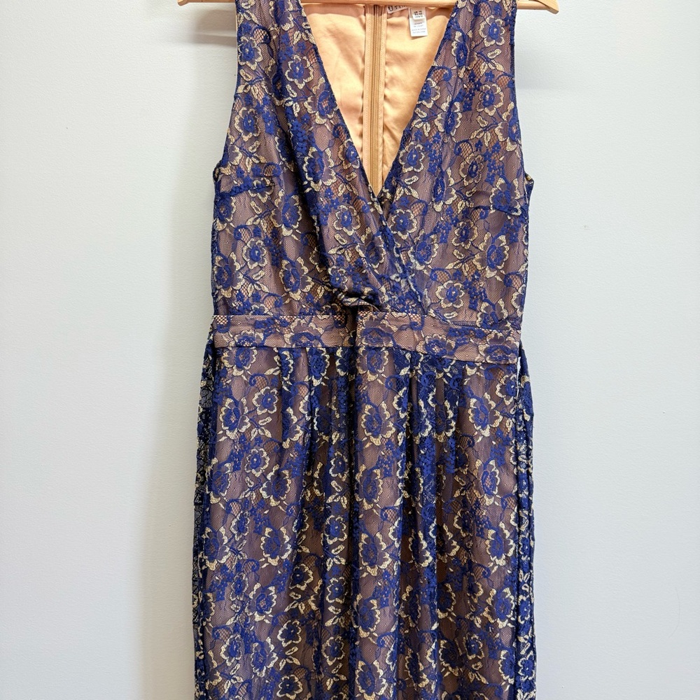 Elegant Blue and Gold Lace Dress